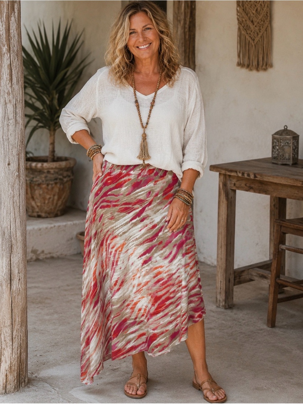 Chico's Asymmetrical Warm Zebra Pattern Midi Skirt Women’s Size 2 (L 12/14)